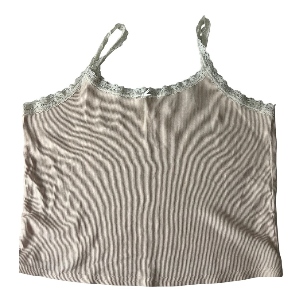 Hollister Camisole Crop Women Large Pink Ribbed Lace Trim Bow Y2K Fairy